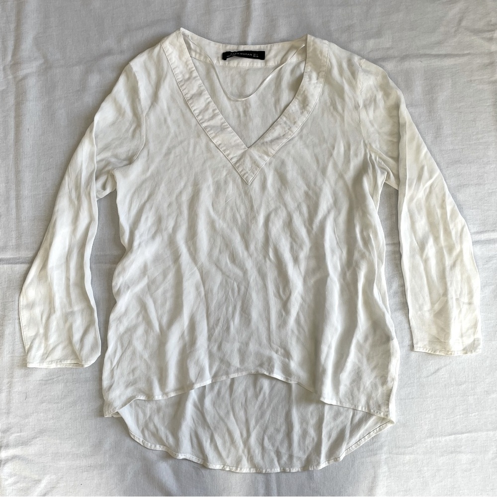 Zara Woman Sheer Tunic V-Neck Large